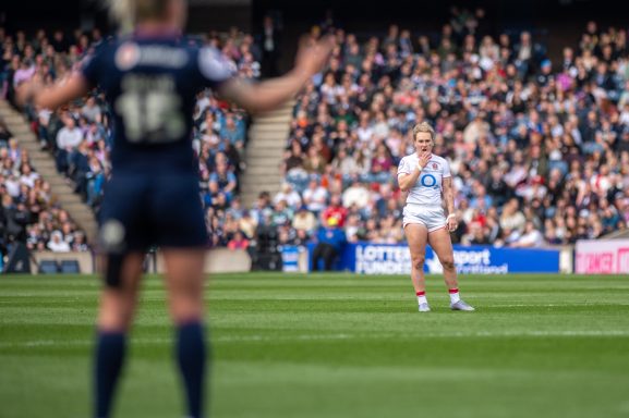 Wide view of the Women's Six Nations rugby match between Scotland and England in Edinburgh