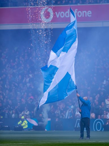 The Scottish flag during the national anthem.